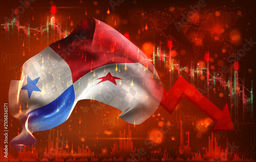 Panama, vector 3d flag financial exchange trend down