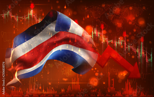 Costa Rica,vector 3d flag financial exchange trend down