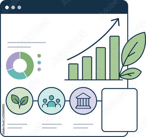 Sustainable business dashboard template with ESG analytics and environmental social governance vector illustration