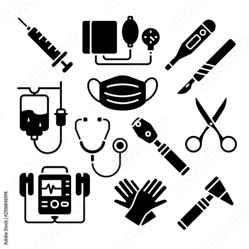 Medical Equipment Healthcare Doctor Tools Solid Glyph Icon Set