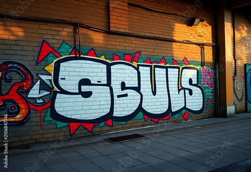 Colorful graffiti art on a ...