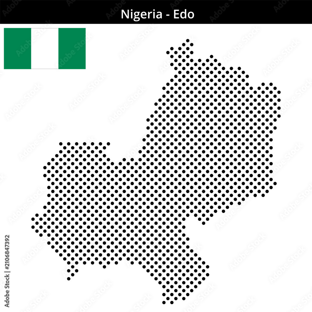 Obraz premium Map of Nigeria region Edo in medium sized cross shaped dots