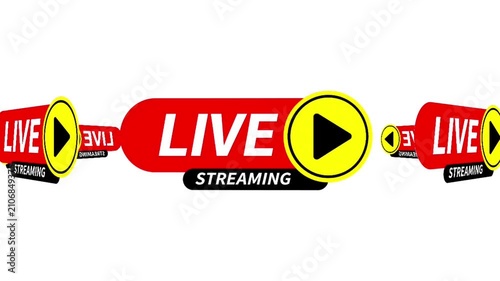 Live Streaming Button Animation with Play Icon on White Background | Broadcast, Online Video, Live Stream Concept