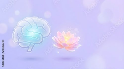 Human brain and lotus flower symbol