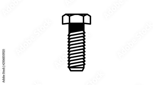 Konstfotografi Minimalist black and white metal bolt vector icon for hardware, construction, an