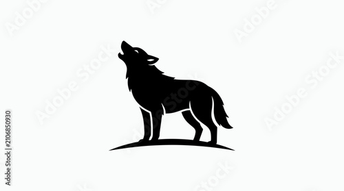 Minimalist black silhouette of a howling wolf standing on a hill vector illustration isolated on white background