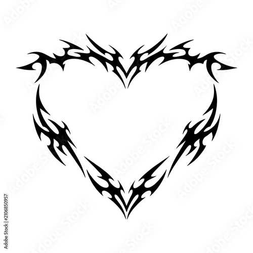 Картината върху платно Gothic Heart Border Featuring Flowing Tribal Flame Shapes and Symmetrical Design