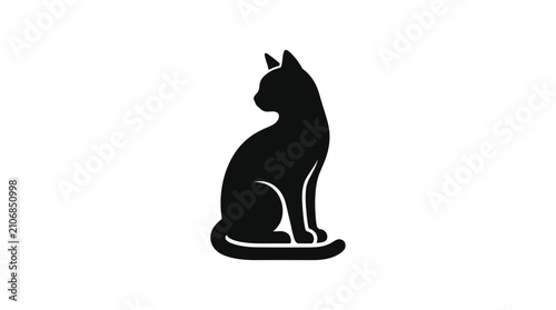 Minimalist black cat silhouette sitting icon. Elegant feline pet animal symbol for branding and graphic design