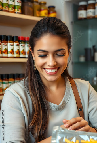 Smiling young woman shoppin...