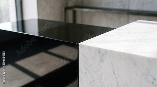Contrast of Black and White Marble Surfaces Meeting