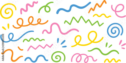 Hand drawn colorful doodle lines and abstract shapes set for creative design and decorative graphic elements