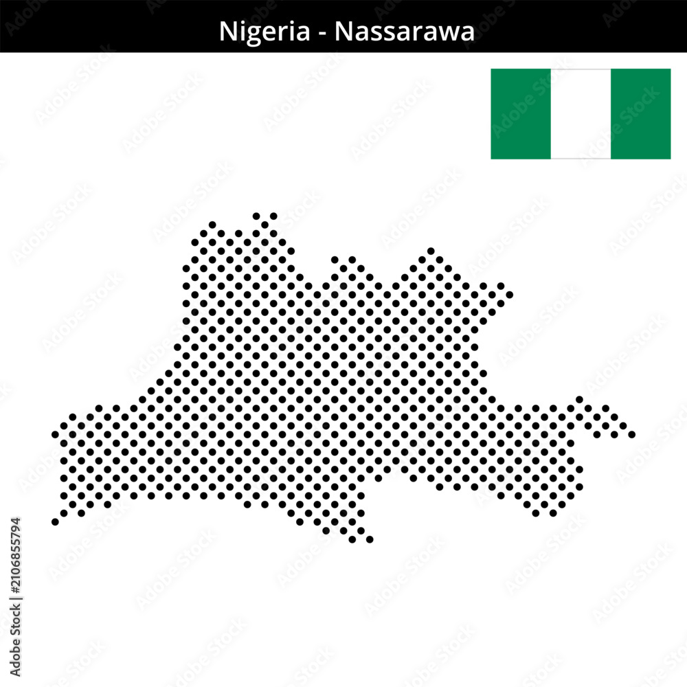 Obraz premium Map of Nigeria region Nassarawa in medium sized cross shaped dots