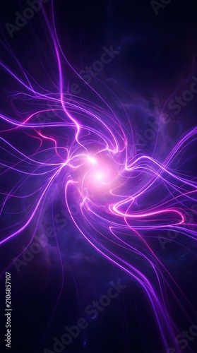 Abstract purple energy swirls with bright central light.