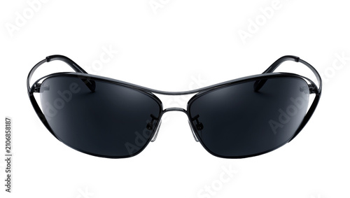 Isolated elegant black sunglasses with dark lenses, stylish eyewear for fashion and sun protection