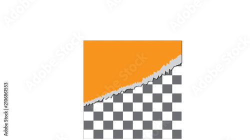 Orange ripped paper torn banner background template with transparent grid copy space vector