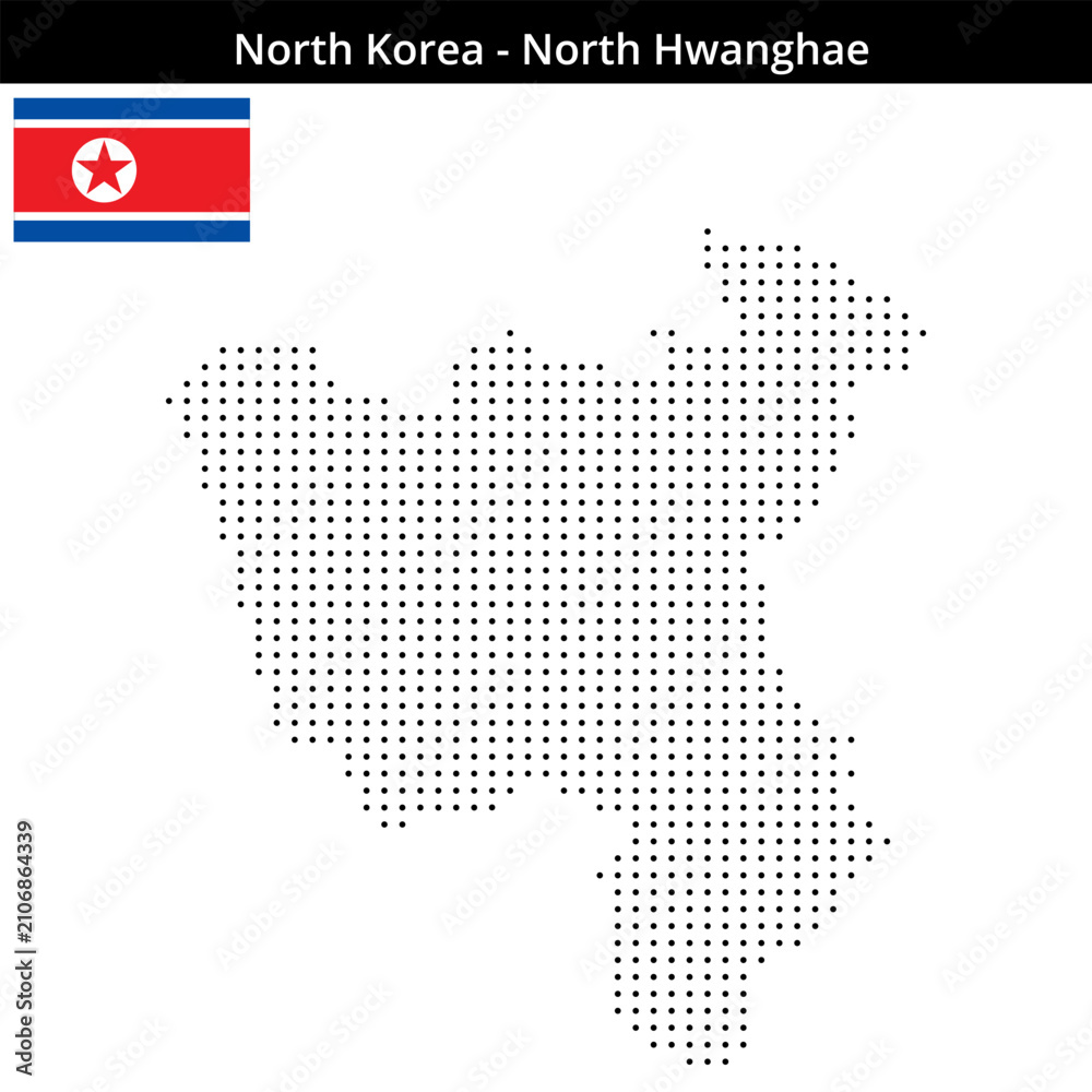 Fototapeta premium Map of North-Korea region North-Hwanghae in small size dots