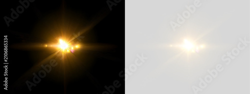 Fotografía Diffused golden lens flare with colorful bokeh circles