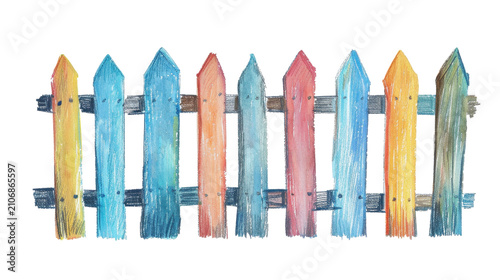 Childlike Drawn Chalk Pastel Picket Fence Playful Garden Element