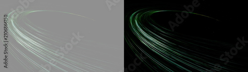 Foto Abstract green motion blur light trails split on grey and black background