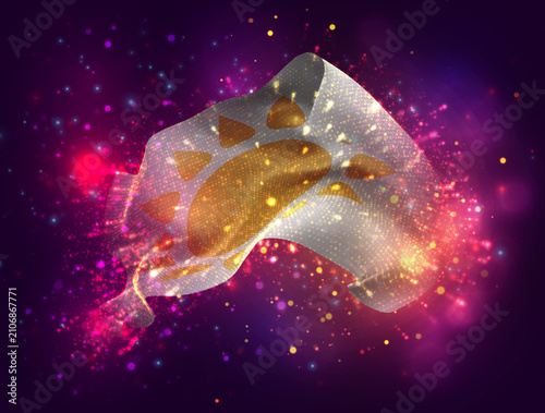 Sun, vector 3d flag with a splash of paint dots, explosion of colored dots