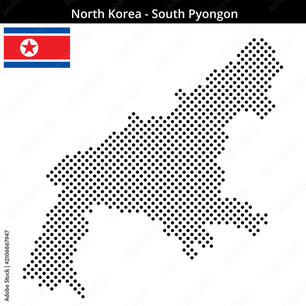 Obraz premium Map of North-Korea region South-Pyongon in medium sized cross shaped dots