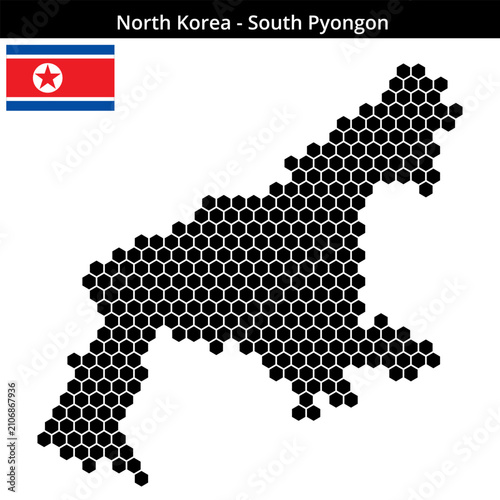 Map of North-Korea region South-Pyongon in medium hexagonal dots