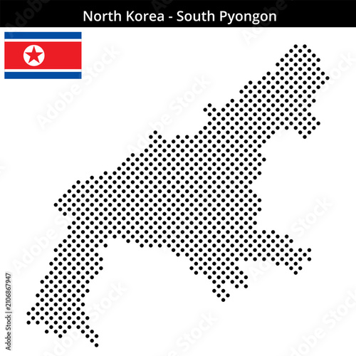 Map of North-Korea region South-Pyongon in medium sized cross shaped dots