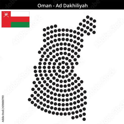 Map of Oman region Ad-Dakhiliyah in concentric large dots