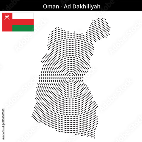 Map of Oman region Ad-Dakhiliyah in concentric small dots