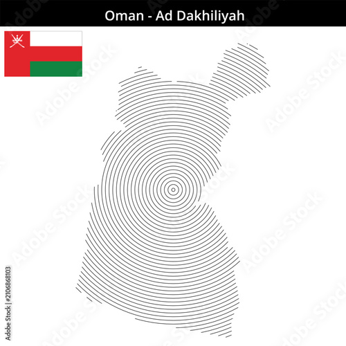 Map of Oman region Ad-Dakhiliyah in concentric small size outlines