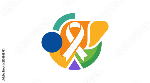 Colorful liver cancer awareness vector icon illustration with medical symbol ribbon design