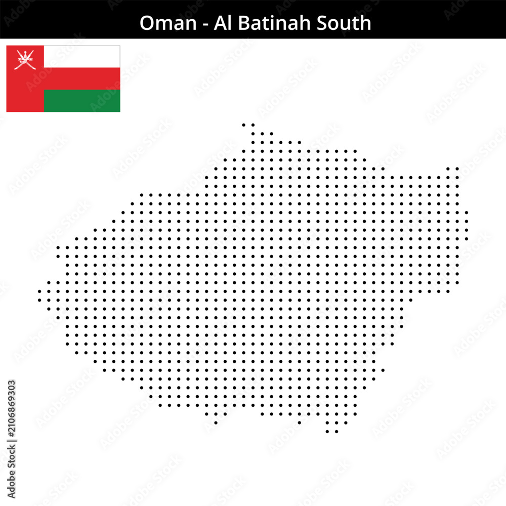 Fototapeta premium Map of Oman region Al-Batinah-South in small size dots