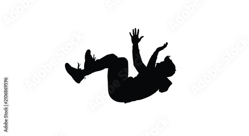 Obraz na plátně Falling person in mid air dynamic pose black and white silhouette tumbling motio