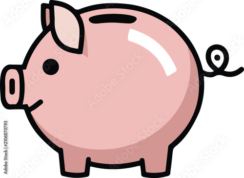 Cute Pink Piggy Bank Flat Vector Illustration Isolated on White