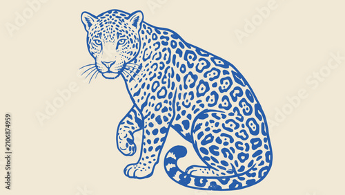 Fotografía Stylized blue leopard illustration sitting calmly with rosette spots attentive p