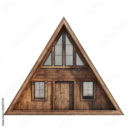 Rustic Wooden A-Frame Cabin Front Facade Isolated on Black
