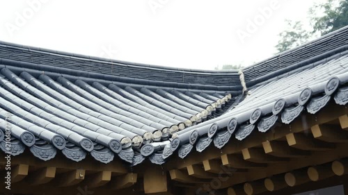 Rain Fall from Eaves of Traditional Building in Korea