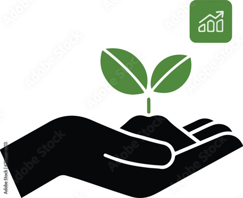 Hand Holding Green Plant Growth Investment Vector Illustration