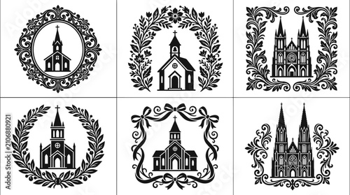 Elegant wedding vector bundle church floral designs for invitations stationery wedding branding