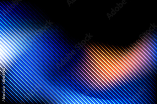 Quadro su tela Abstract futuristic diagonal neon line background with glowing blue and orange g