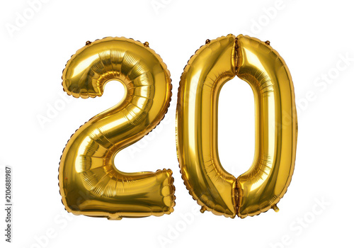 Golden shiny number twenty celebration balloons