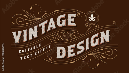 Vintage Retro Label Editable Text Effect with Classic Floral Ornamental Frame