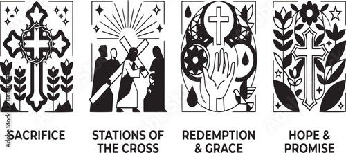 Quadro su tela Stations of the Cross and Redemption Icons Set