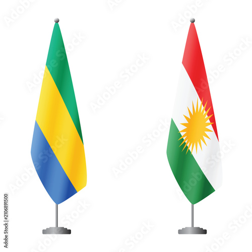Konstfotografi Gabon and Kurdistan flags on flagpoles for official ceremonies and meetings, tra