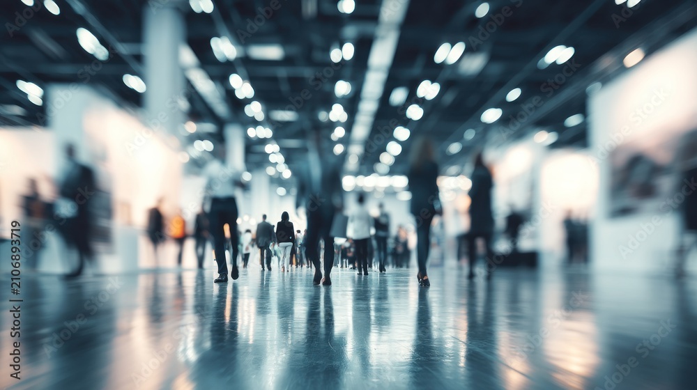 Fototapeta premium People walking in large exhibition hall