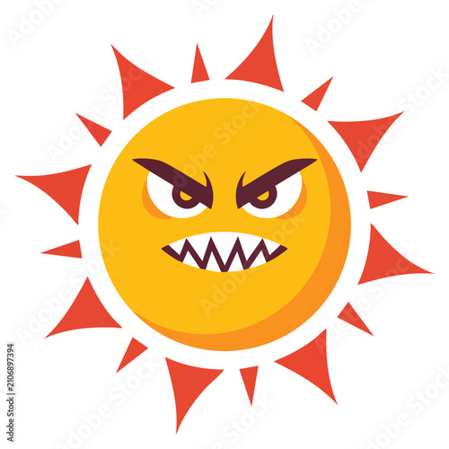Excessive ultraviolet exposure dangerous summer sun semi flat colorful vector character on white