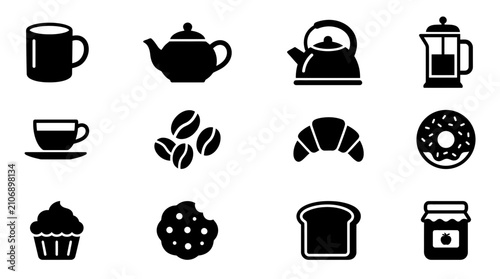 Breakfast Icons: Coffee, Tea, Pastries, and Spreads Collection