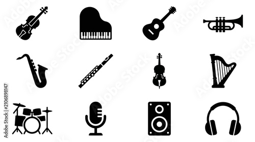 Quadro su tela Collection of Musical Instrument Icons Set