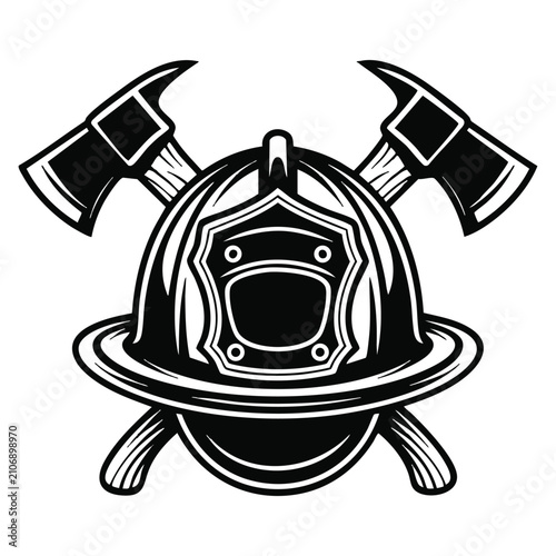 Fire department emblem glyph icon showing firefighters maltese cross helmet and crossed axes for rescue themes