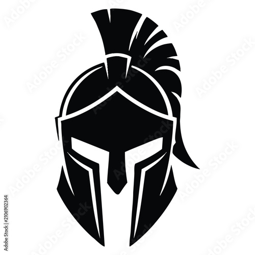 Fotografie Front view vector illustration of spartan warrior helmet logo icon with sparta k